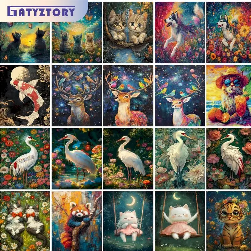 GATYZTORY Malen nach Zahlen DIY Katze Panda Tier Malen nach Zahlen Zeichnung auf Leinwand DIY Heimdekoration 60x75cm
