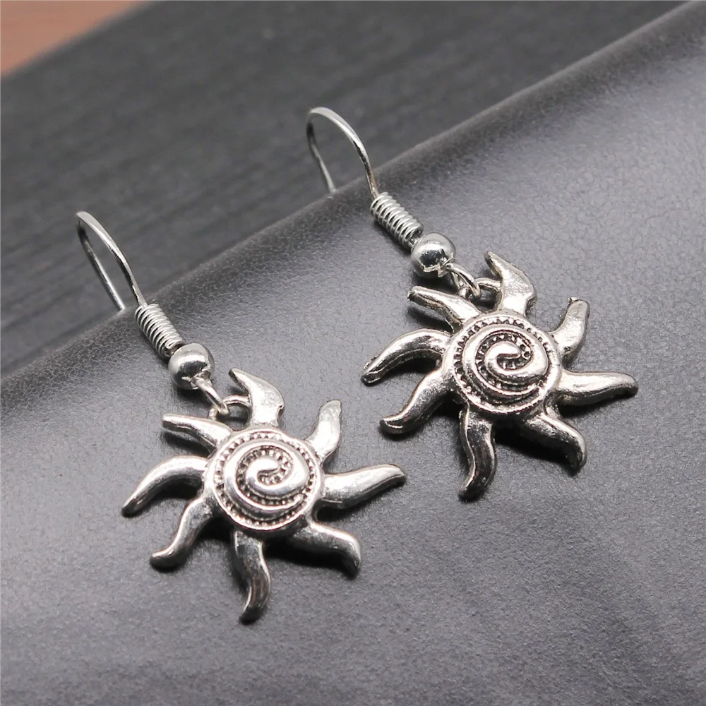 Handmade Simple Design Antique Silver Color Sun Pendant Earrings Dropshipping Drop Earrings