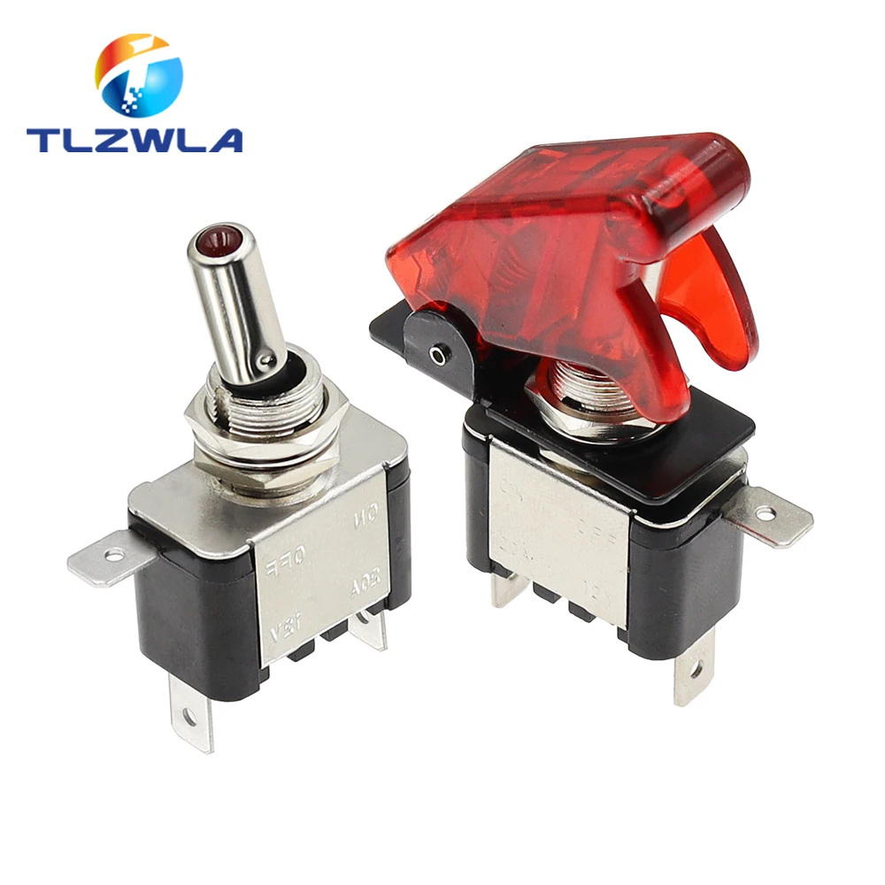 Auto Car Boat Truck Illuminated Led Toggle Switch With Safety Aircraft Flip Up Cover Guard 12V20A transparent