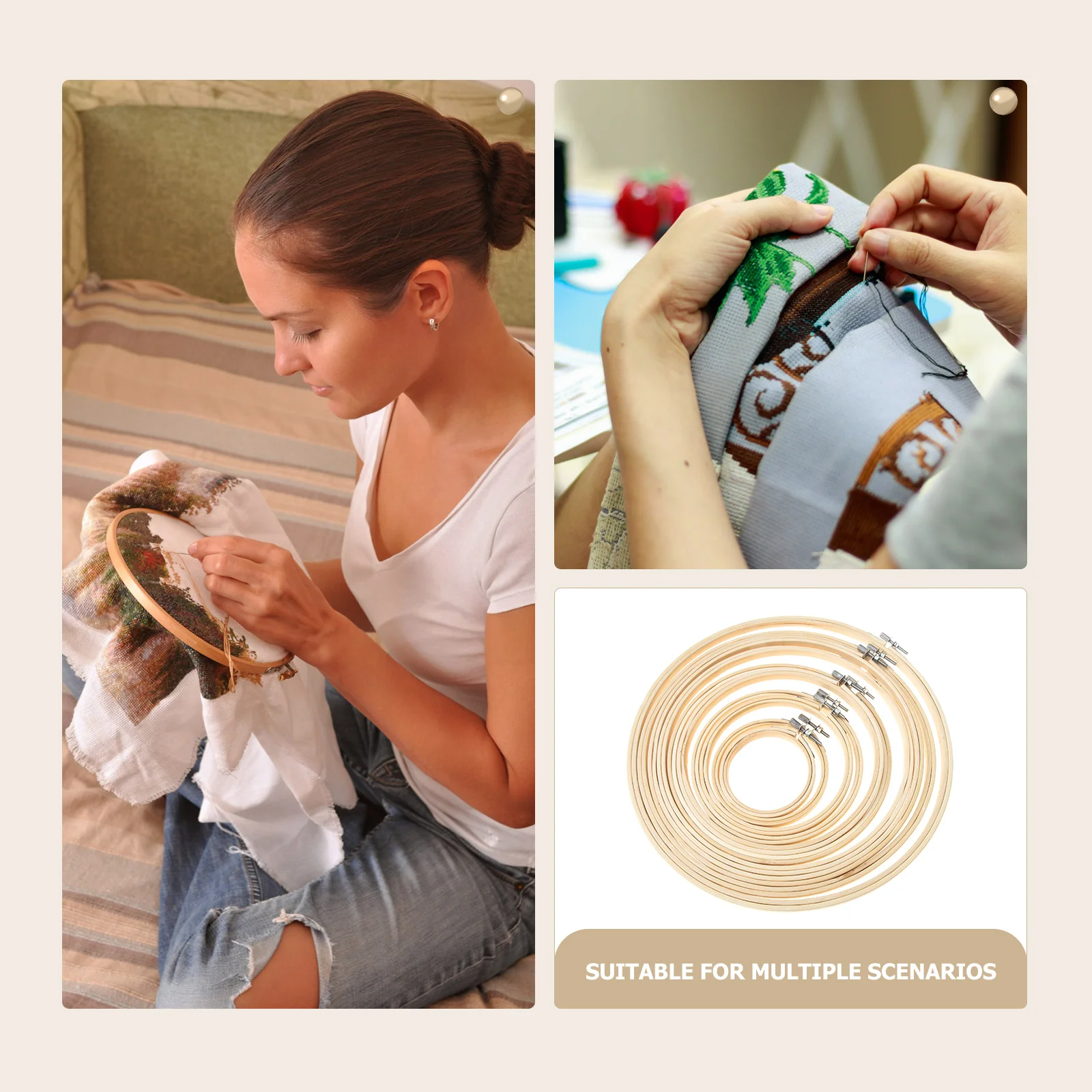 

10pcs Bamboo Embroidery Hoops Wooden Circles Adjustable Stitching DIY Supplies Craft Smooth Surface No Burrs Sturdy Durable