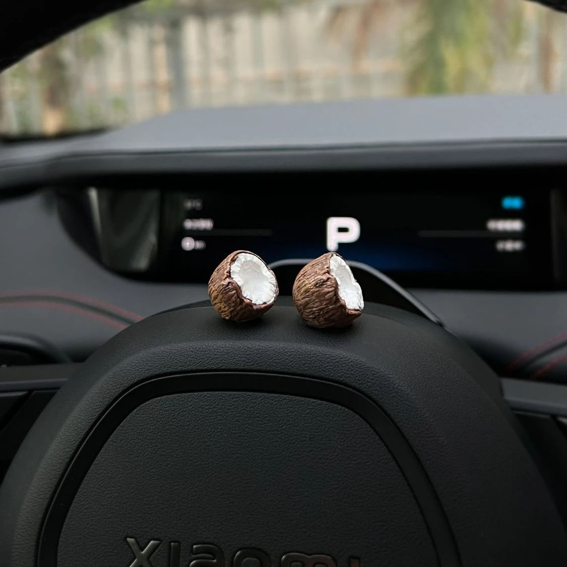 

Hand-finished Coconut Car Ornament，Charming Rearview Mirror & Dashboard Accent，Motorcycle Decor，Rearview Mirror