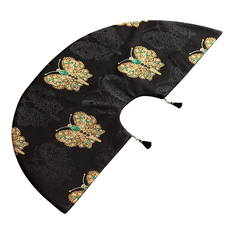 For Fan-shaped Tea Party, Tea Table Mat Brocade Jacquard Double-sided  Flag Tea Set Accessories