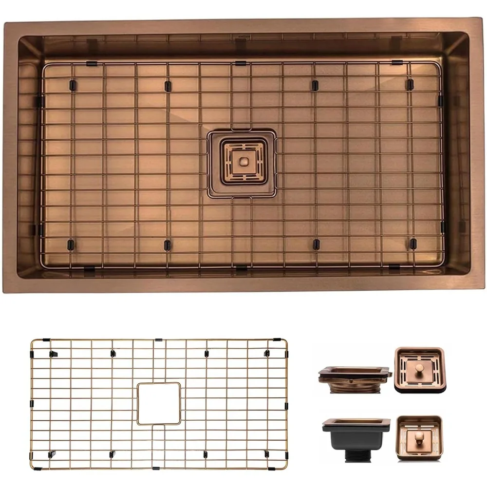 

32 Inch Undermount Single Bowl Kitchen Sink – Copper Kitchen Sink Designer Shelf Accessory 16 Gauge Stainless Steel