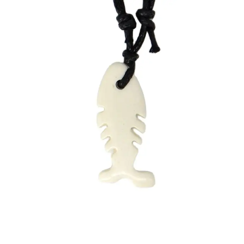 White Fishbone Ocean Brave Strong Resin Carving Pendant Necklace Amulet Lucky Gift Tribal Totem Fashion Jewelry