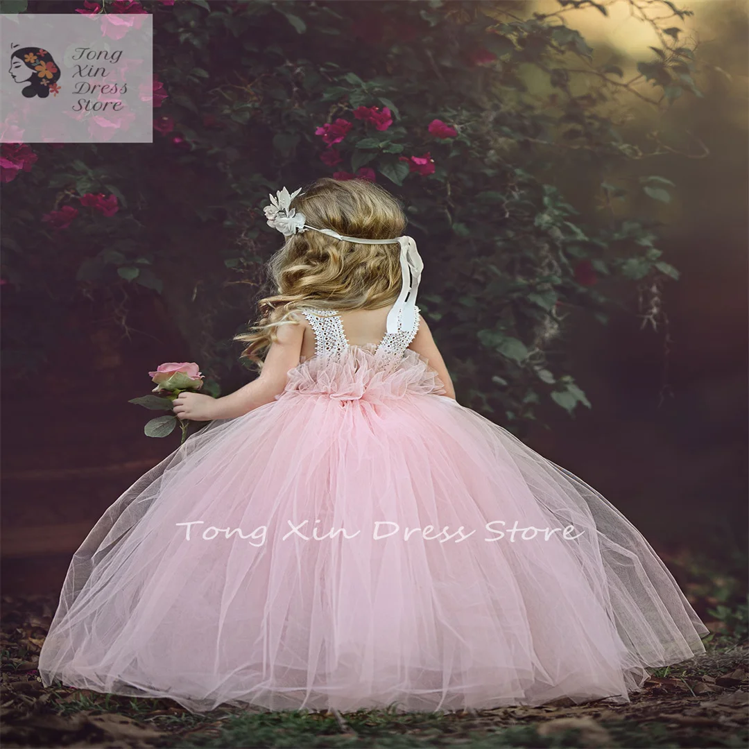 Customized Tulle First  Little Girls Flower Girl Dresses Communion Dress Square Ball Gown For Weddings Cheap Lace Back With