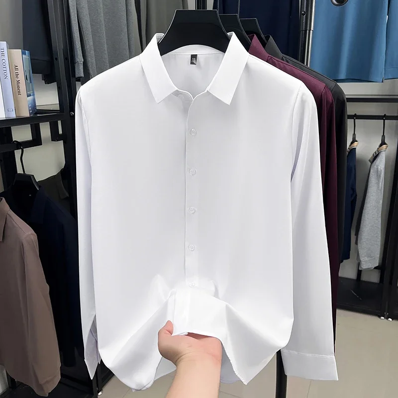 

Mens Long Sleeve Solid Color Dress Shirt Breathable Tops Wrinkle Resistant Slim Fit Shirts For Men Daily Business Wear