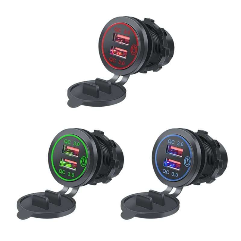 Dual QC 3.0 Dual USB Fast Car Charger Socket 12V/24V waterproof with Switch Auto Car Quckly Charge Adapter Power Outlet