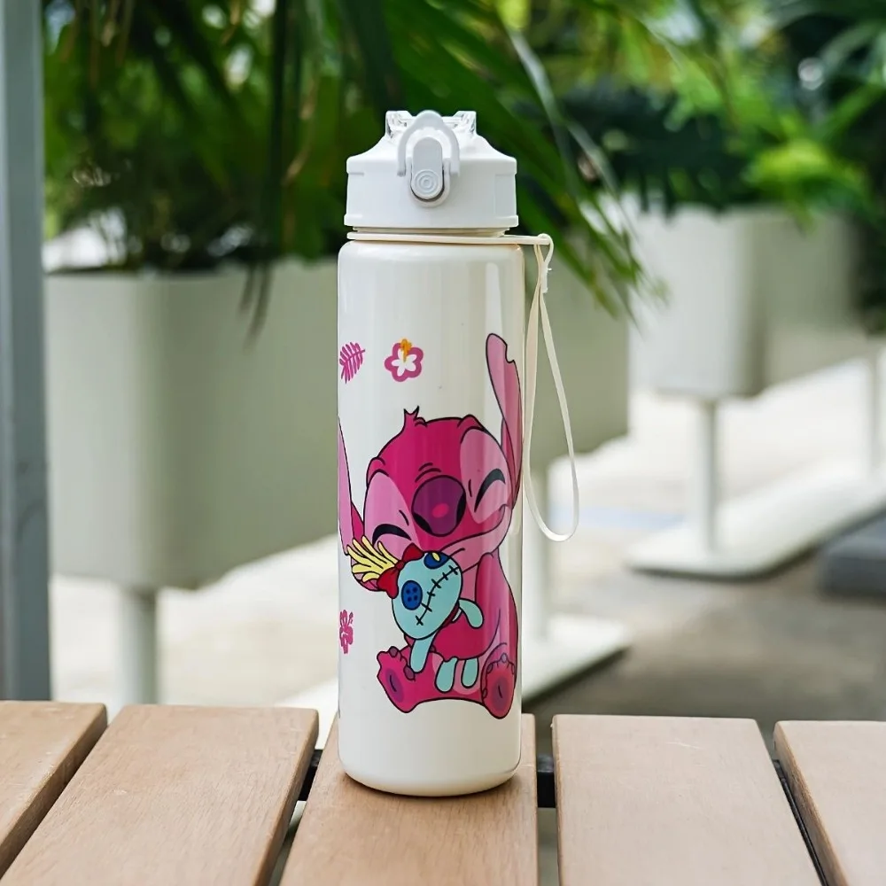 

800 мл соломенная бутылка для воды Lilo & Stitch для детей, портативная бутылка для воды Disney на открытом воздухе, подходящий подарок для мальчиков и девочек
