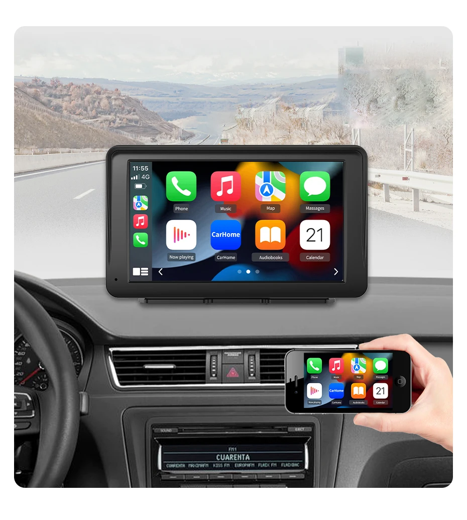 Junsun 7 "tragbare Magnet halterung drahtlose Carplay für Apple Android Auto Auto Stereo GPS horizontale vertikale Bildschirm Bluetooth – Detail 5