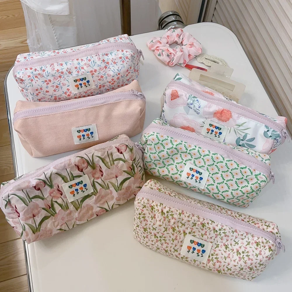 Small Floral Cotton Makeup Cosmetic Storage Bag Organizer Pouch For Brushes Student Pencil Case Women Handbags Toiletry Bags