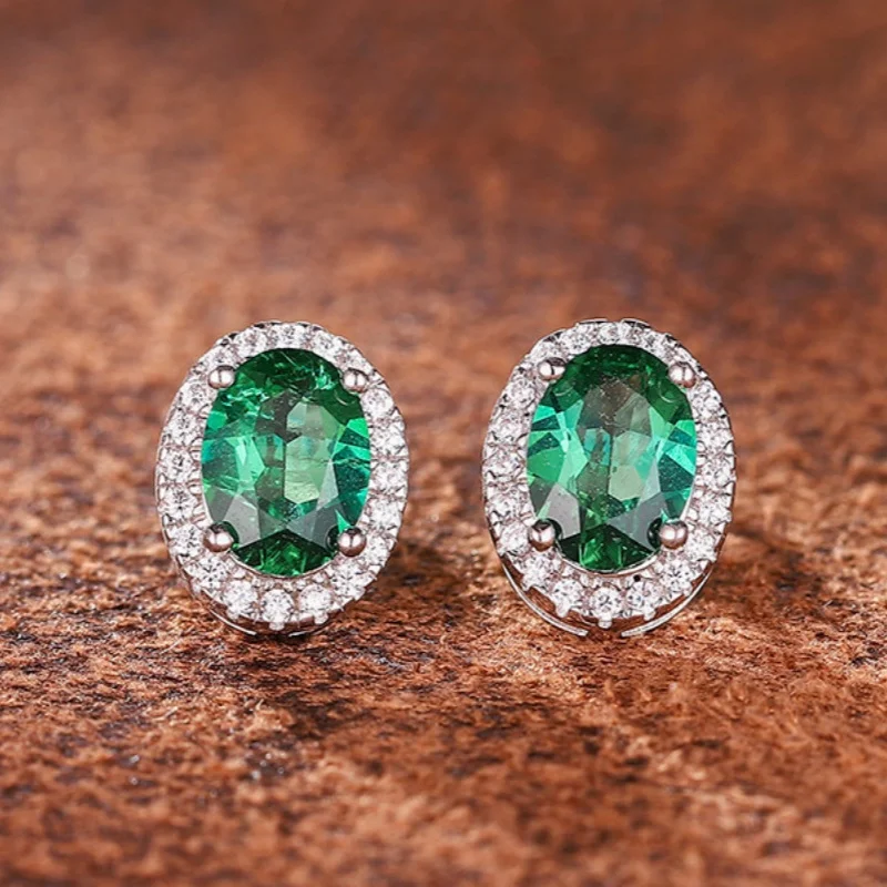 Yanze Fashion 1ct Lab Emerald 925 Sterling Silver Green Emerald Stud Earrings For Women Gift