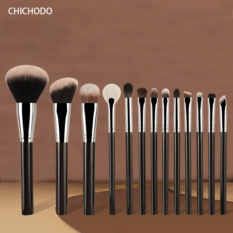 Conjunto de pincéis de maquiagem com cabo preto, 13 peças, corretivo, blush, sombra, base, cosméticos, ferramentas de beleza