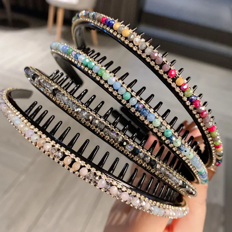 

Colored Crystal Thin Headband Hair Bands Pressed Hair Hairpin Fashionable Hair Accessories Women Wash Face Hairbands Headwear