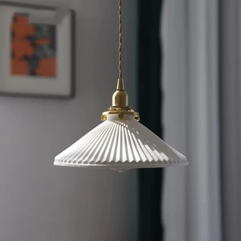 Janpanese Style Ceramic LED Pendant Lighting Fixture E14 Copper Socket Bedroom Living Room Light Nordic Modern Hanging Lamp