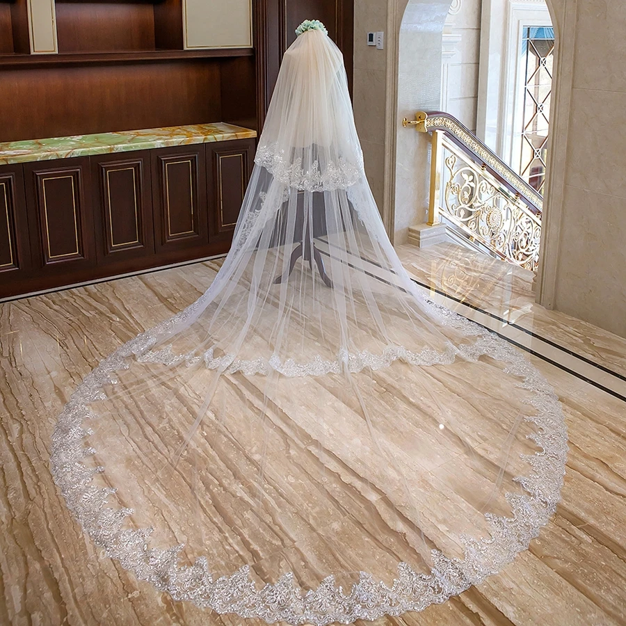 New Arrival Ivory Tulle Bridal Veils Sequine Lace veils for women wedding accessories Bride Veil veu de noiva Matrimonio