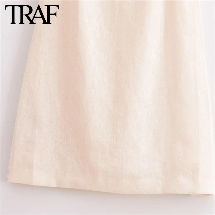 TRAF Women Fashion Summer New Linen Strapless Sleeveless Sexy Sling Backless Dress Chic Female French Elegant Evening Mujer