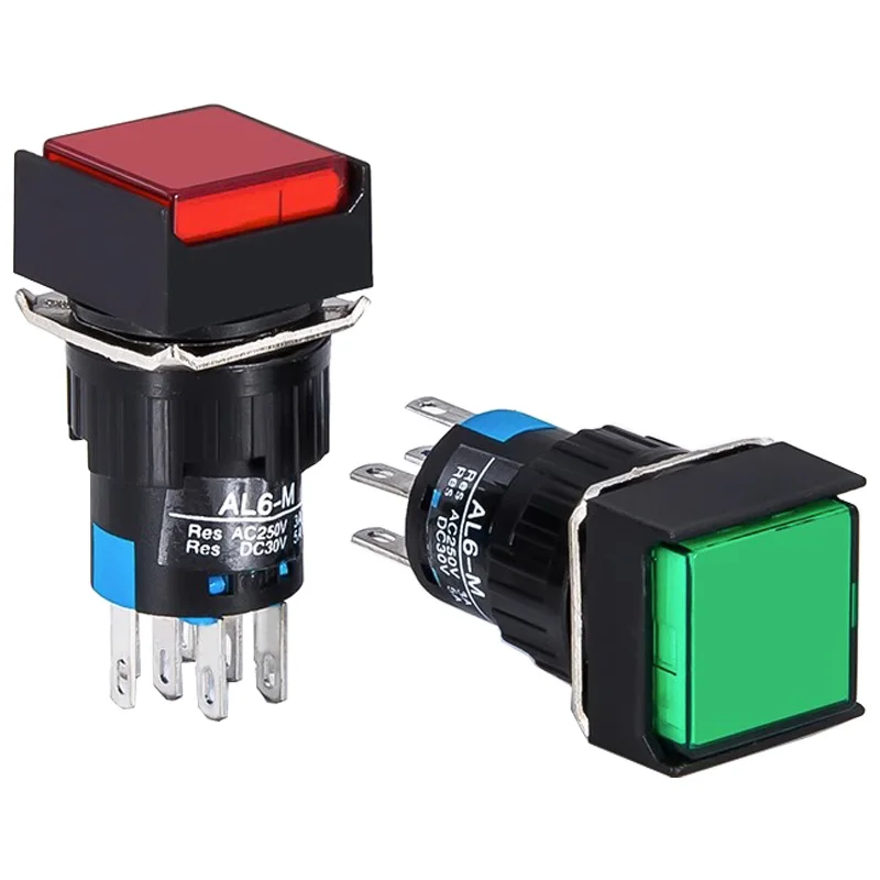 Interruptor de botón de encendido y apagado, iluminación LED momentánea, 5 piezas, 5V, 12V, 24V, 220V, 16MM, indicador de lámpara cuadrada