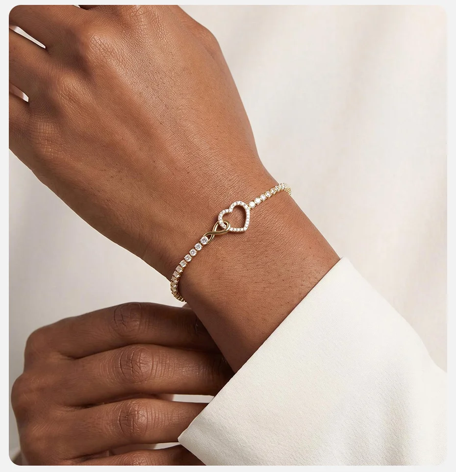 Vnox Exquisites Infinity-Charm-Armband mit kubischen Zirkonia für Damen, luxuriöse Kristalle, romantisches Herz-Armband, Hochzeit, Geburtstag, Schmuck – Detail 3