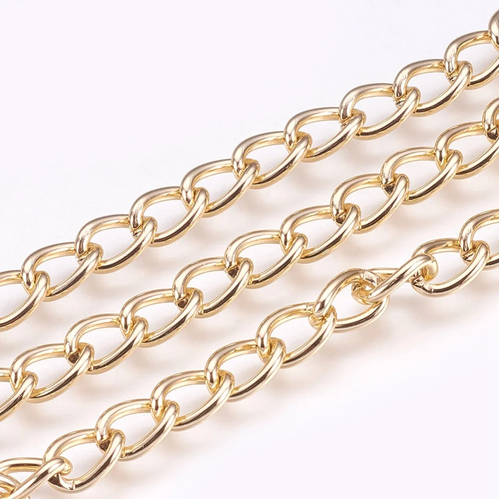 1-5m Aluminium  Chains, Curb Chains, Unwelded, Light Gold, 9x6x1.5mm