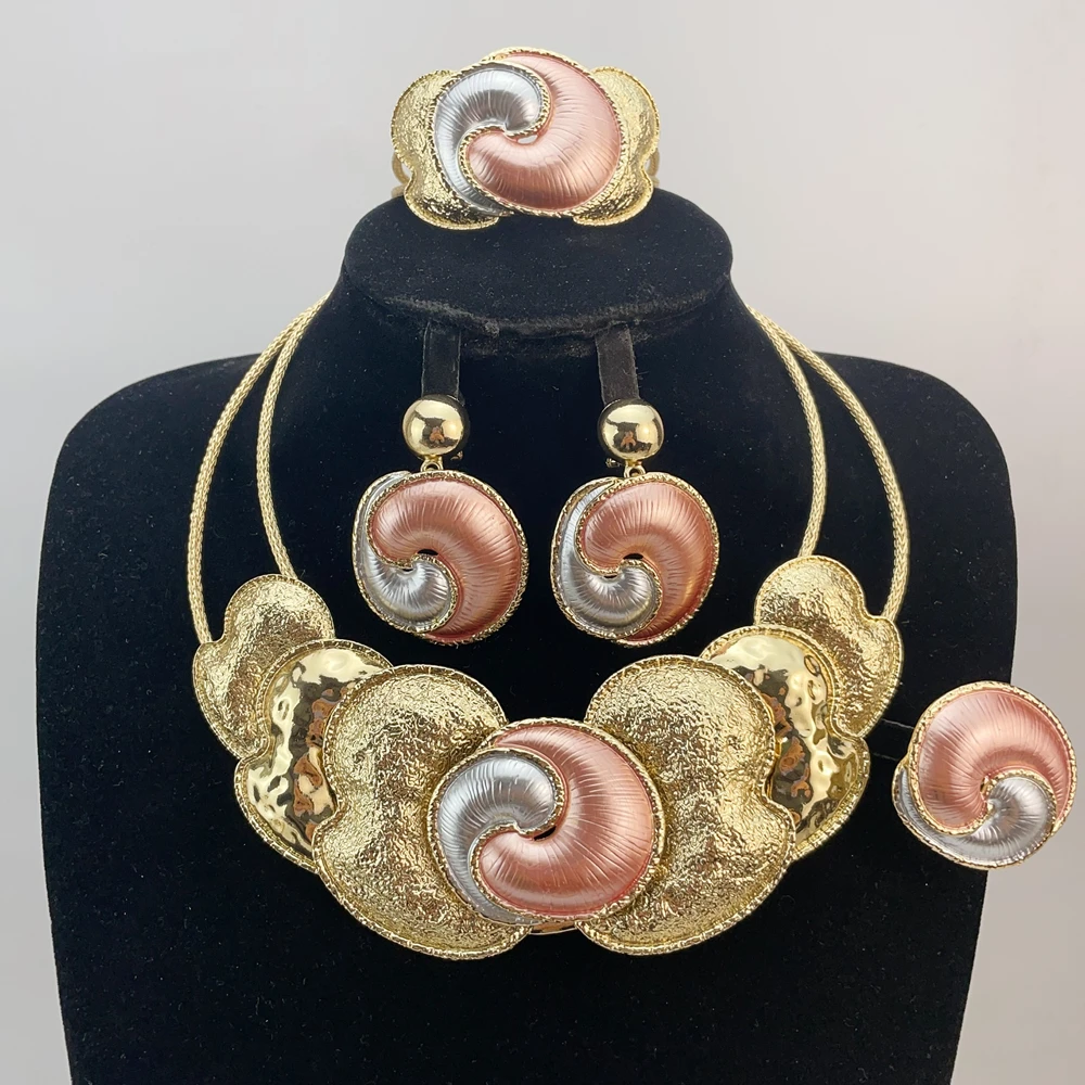 

Brazilian Simple Style Big Bold Necklace Luxury Quality African Bride Jewelry Set For Women Party Gifts FHK21971