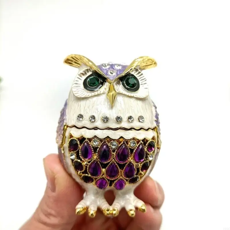 

195C Owl Jewelry Organizers Alloy Crafted Box Crystals Detail Compartments