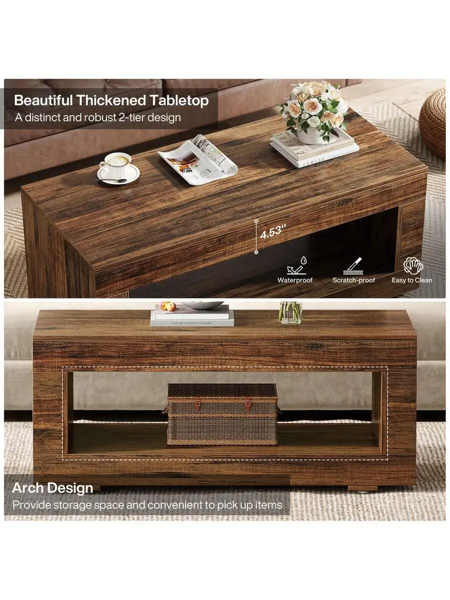 

Tribesigns Coffee Table For Living Room, 43.3" Modern Farmhouse Coffee Table With Storage, 2-Tier Wood Rectangular Center Table