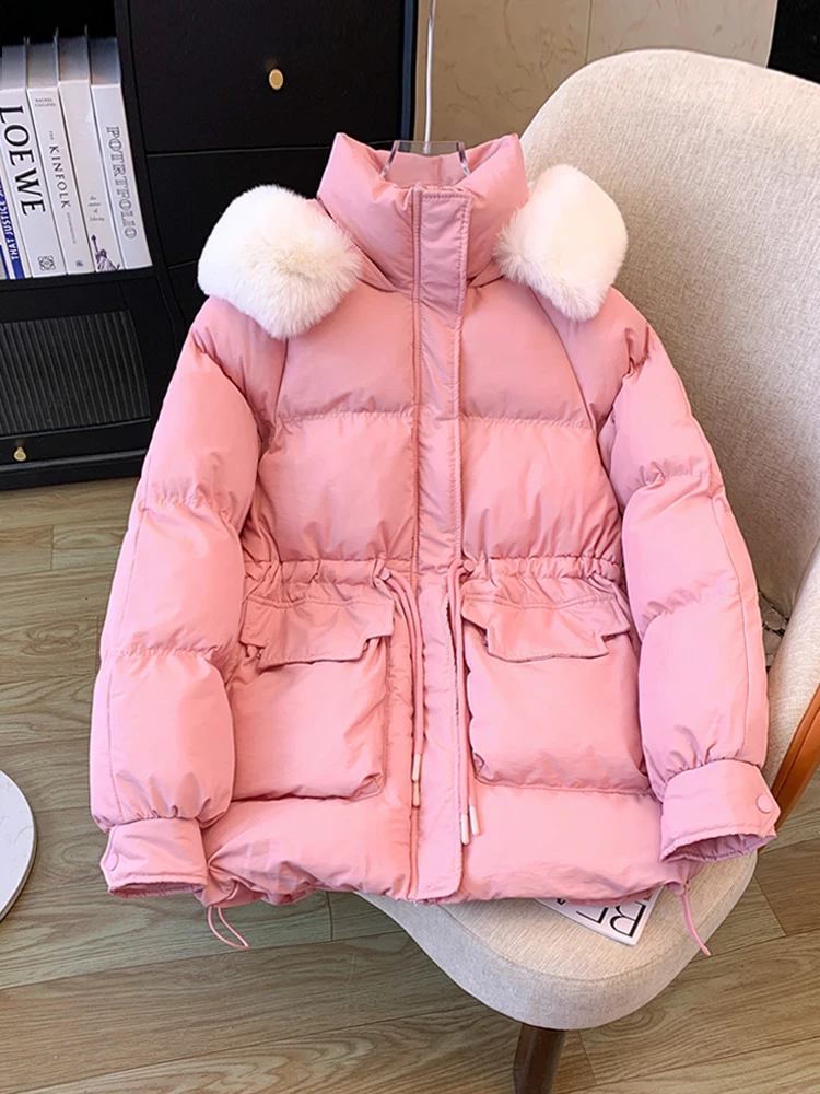

Sweet Pink Waist-Cinching down Cotton Jaet Women's plus Size Winter Coat Sli ular Comfortable Cotton Outerwear