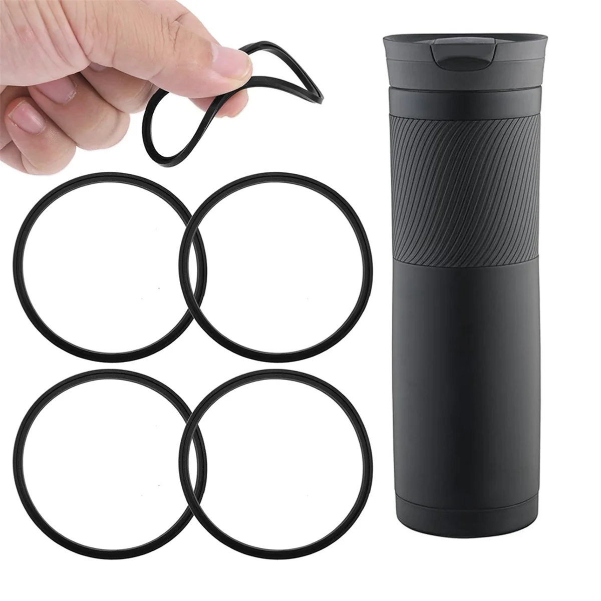 4PCS Replacement Rubber Lid Seals for 16oz & 20oz Contigo Travel Mug O Shaped Lid Gasket Replacement Part Black