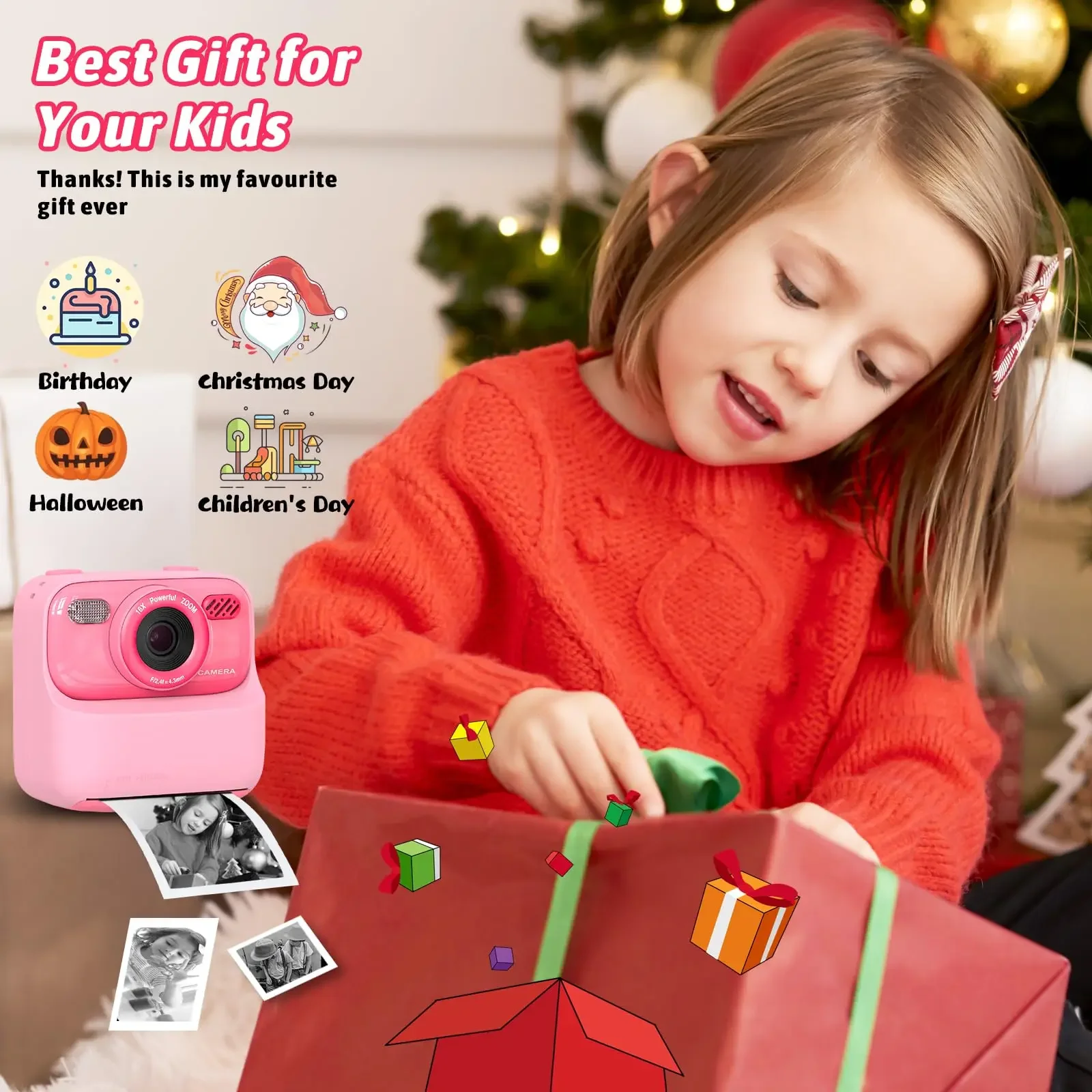 Kids Camera Instant 1080P HD Dual Lens Selfie Digitale Camera voor Meisjes Jongens Kerst Verjaardagscadeautjes Speelgoed Met 32G Print