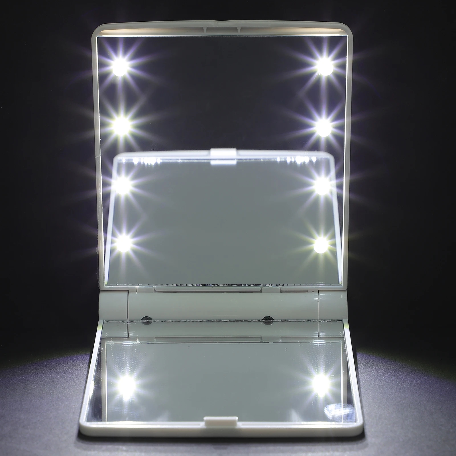 Portable LED Makeup Mirror with Lighted Mini White Travel Vanity Handheld Compact Foldable High Definition for Women