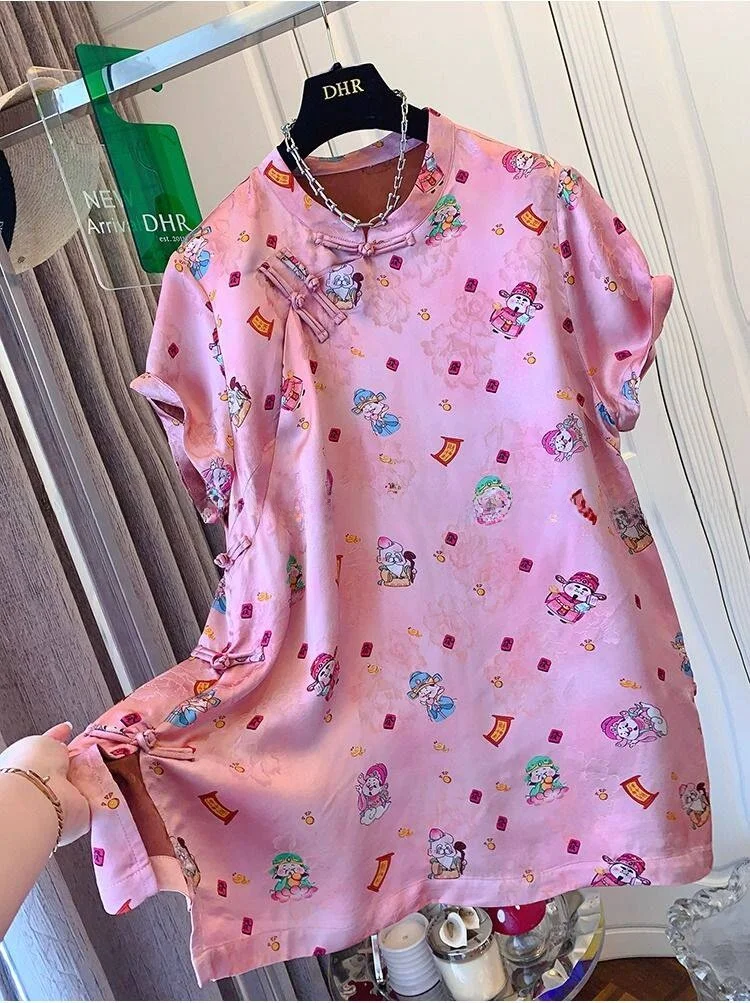 

Новая летняя футболка унисекс 2026 года с принтом «Китайский Бог Удачи», свободного кроя, на пуговицах, большие размеры