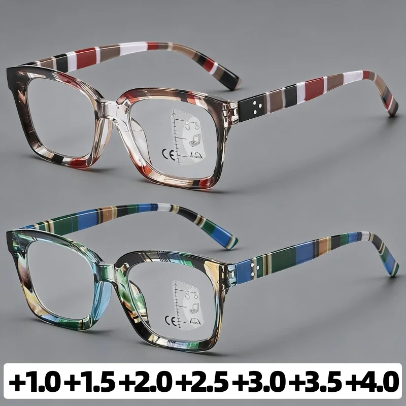 

Multifocal Anti-Blue Light Presbyopia Glasses for Women Striped Frame High-Definition Reading Eyewear Diopter +1.0 To +4.0