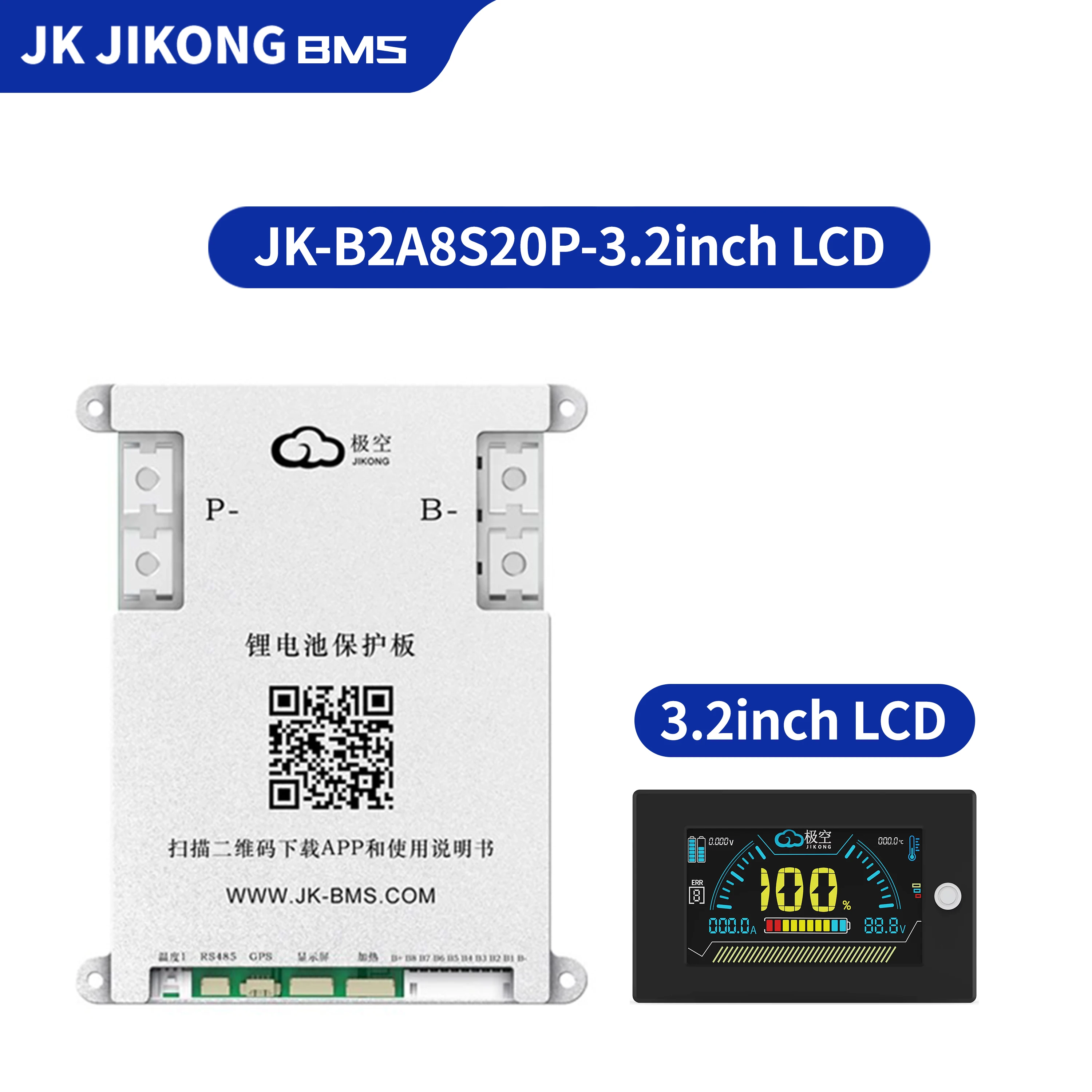 JK JIKONG BD6A8S10P B2S8S20P 4S 5S 6S 7S 8S 12V 24V Battery 100Ah 200Ah With 0.6A-2A Actice Blance LifePO4 LTO LI-ION Battery