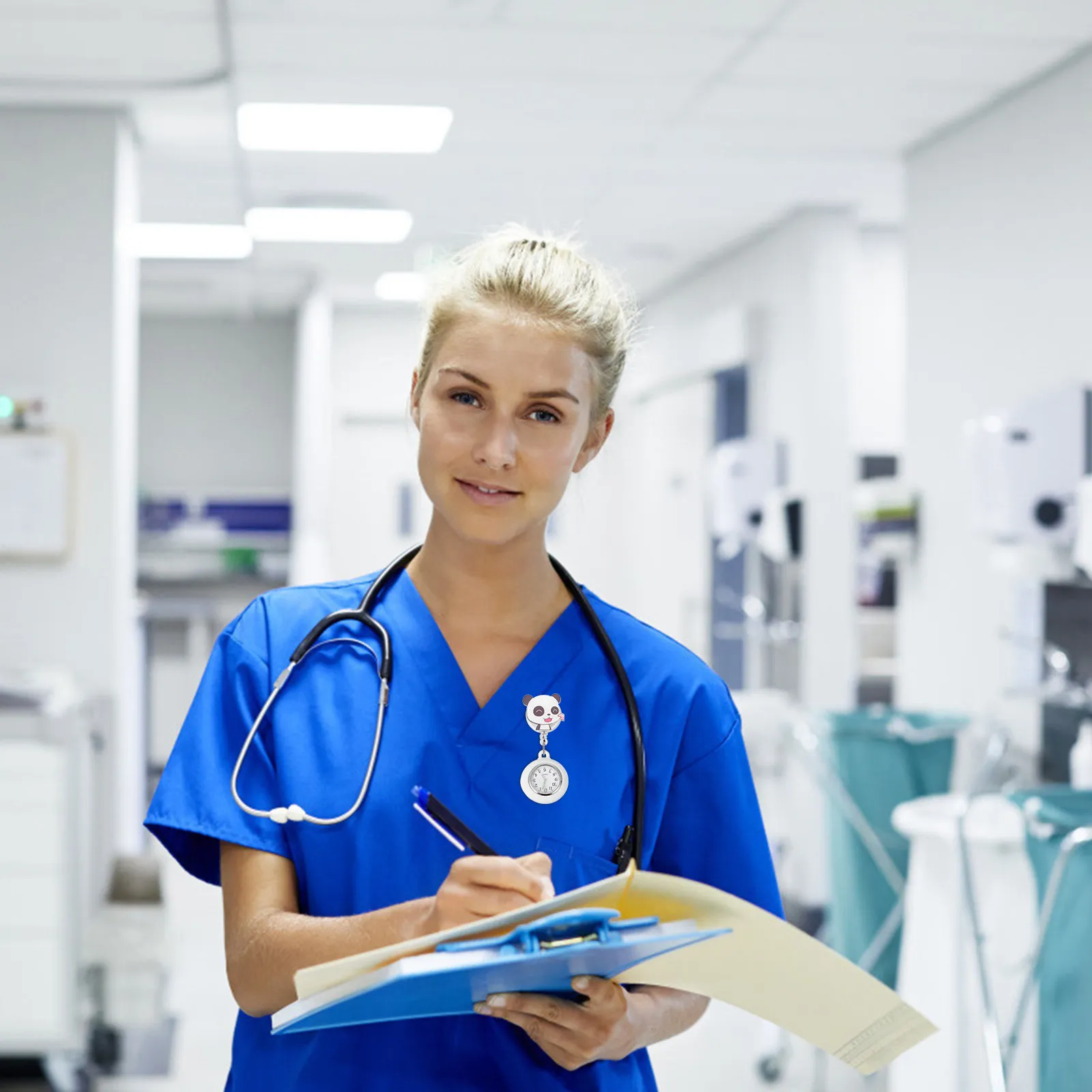 

1 шт. Часы-брелок с дизайном панды для медсестер, выдвижные карманные часы на клипсе для медицинского персонала, врачей, аксессуар для униформы медсестер