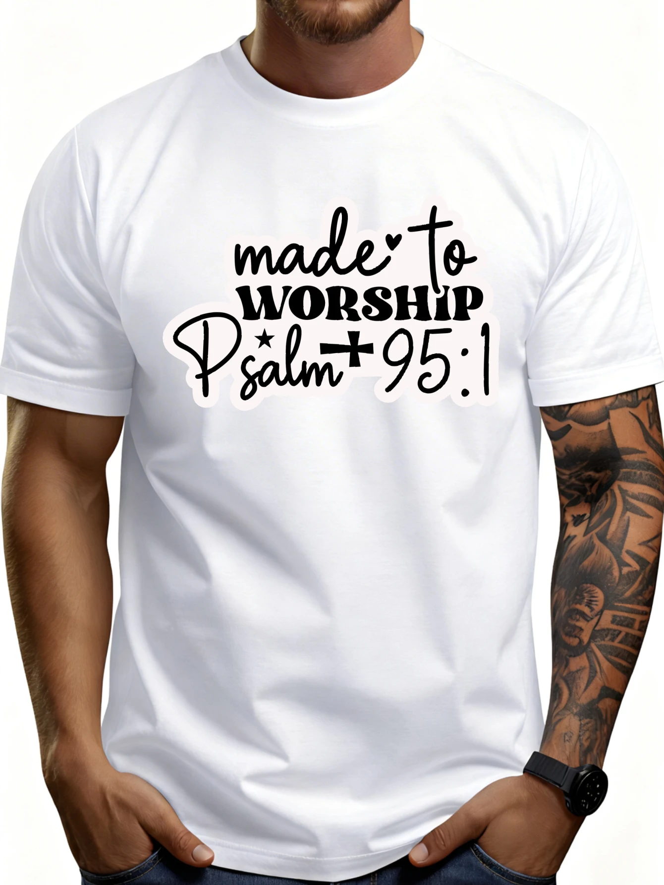 Men's Plain Graphic T-Shirt - Breathable, Soft, and Lightweight - Designed for Worship Song Psalm 95:1 - Vintage Fun Graphic Casual Short Sleeve Summer Top, Gift for Him