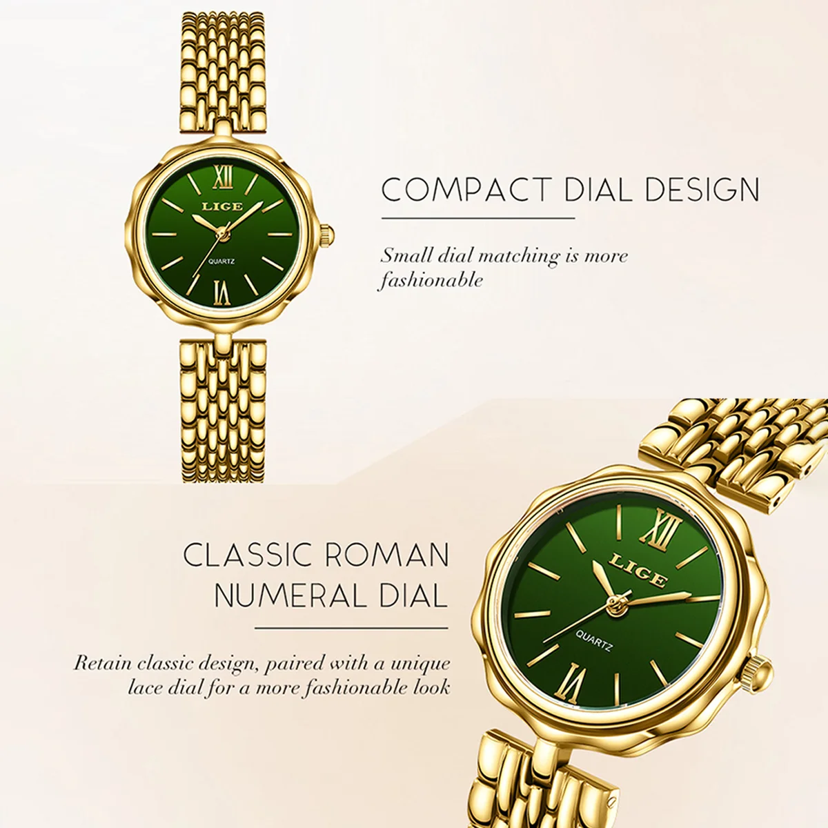 LIGE elegante orologio da donna in oro orologi da polso al quarzo in acciaio inossidabile di lusso moda quadrante semplice orologi per donna regalo Reloj Mujer