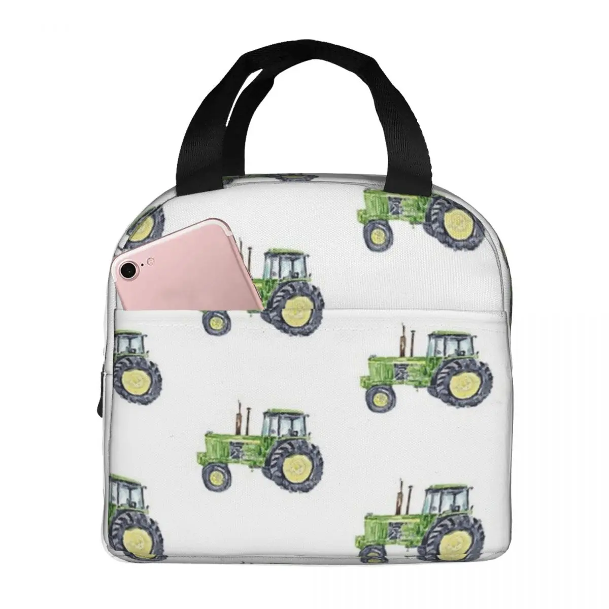 Green Tractor Print Kids Room Wall Decor Painting Watercolour Lunch Bags Insulated Bento Box Lunch Tote Resuable Picnic Bags