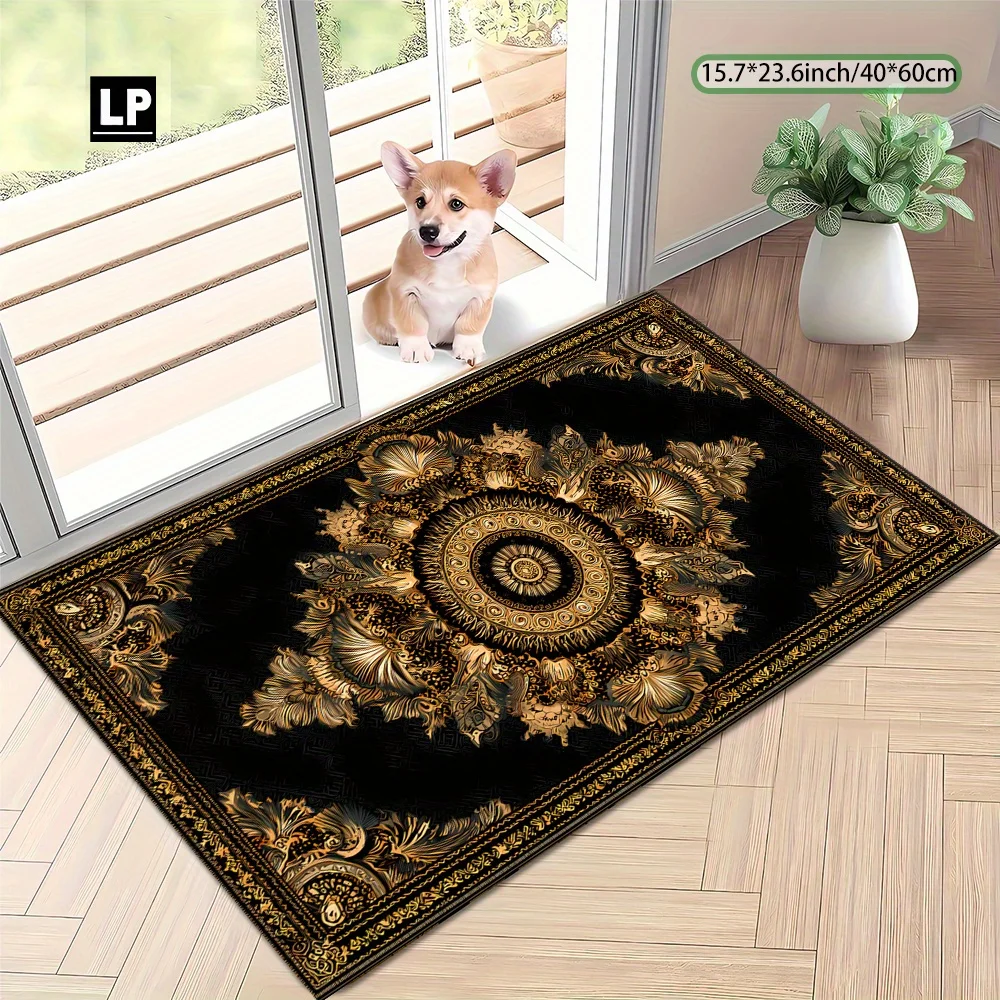 

Luxury Black Gold Mandala Print Carpet Plush Flannel Rug Living Room Bedroom Home Decor Area Rug Non Slip Floor Mat