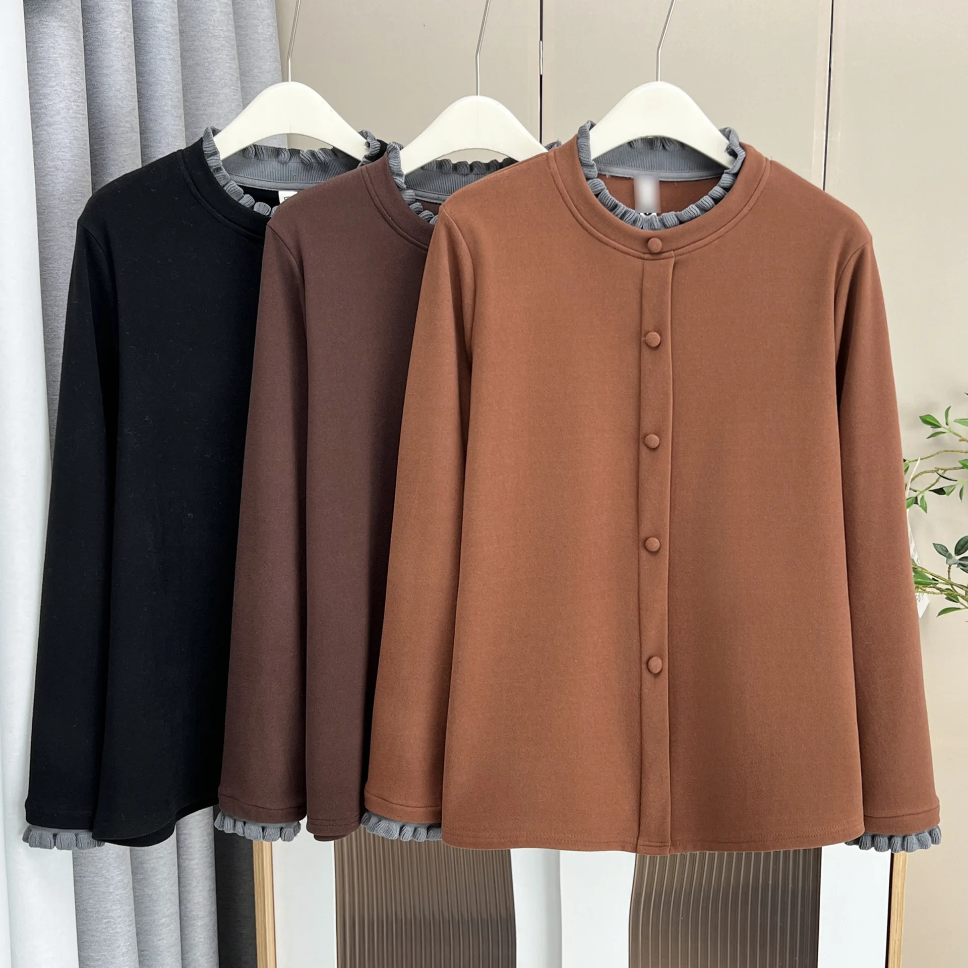 XXXXL موضة حجم كبير تي شيرت المرأة الخريف الشتاء دي المخملية كتلة دافئة اللون تكدرت طوق كم طويل قاعدة القمم 984 #5