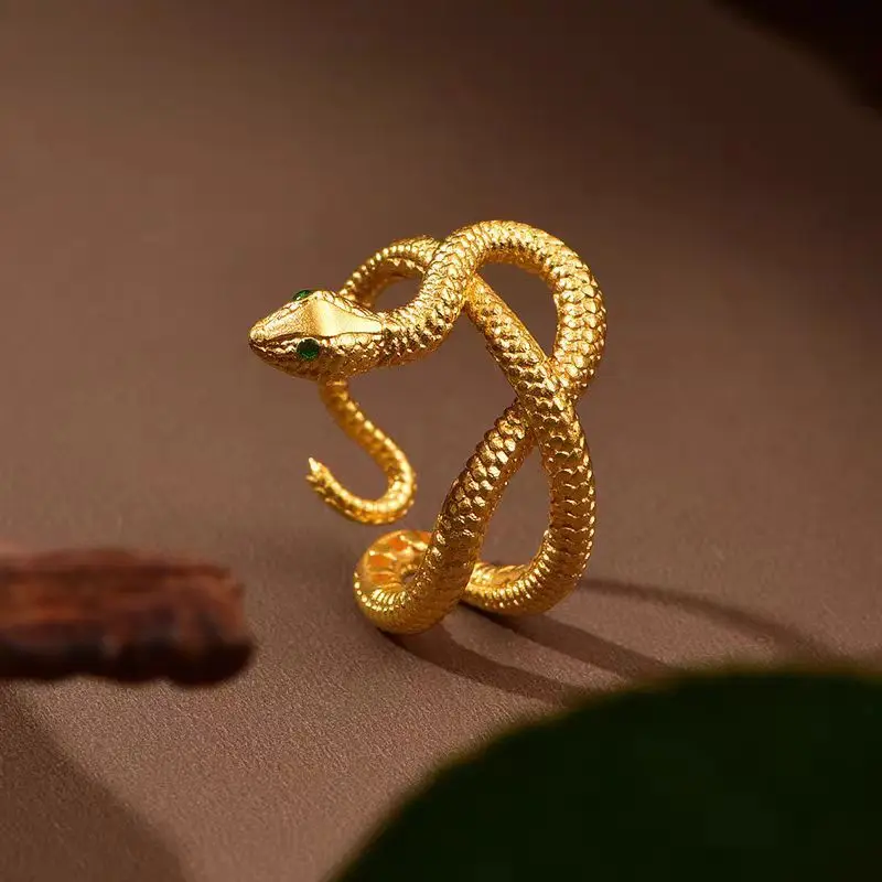 

High-quality 9999 gold Tengsnake ring for women 24 real gold high-end temperament Zodiac Year of Snake Ring Handle jewelry