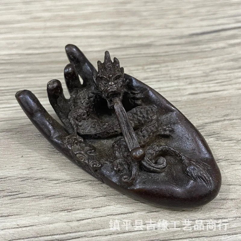 Handheld Ball Buddha Figurine, Ancient Style Desktop Decorative Craft, Dragon Playing with Pearl Tea Pet Ornament