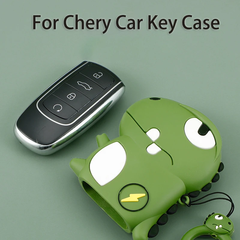 Silicone for Chery Tiggo 8 PLUS ARRIZO PLUS 3 4 Button Smart Remote Car Key Case Cover Fob Bag Ring Accessories Dinosaur Style