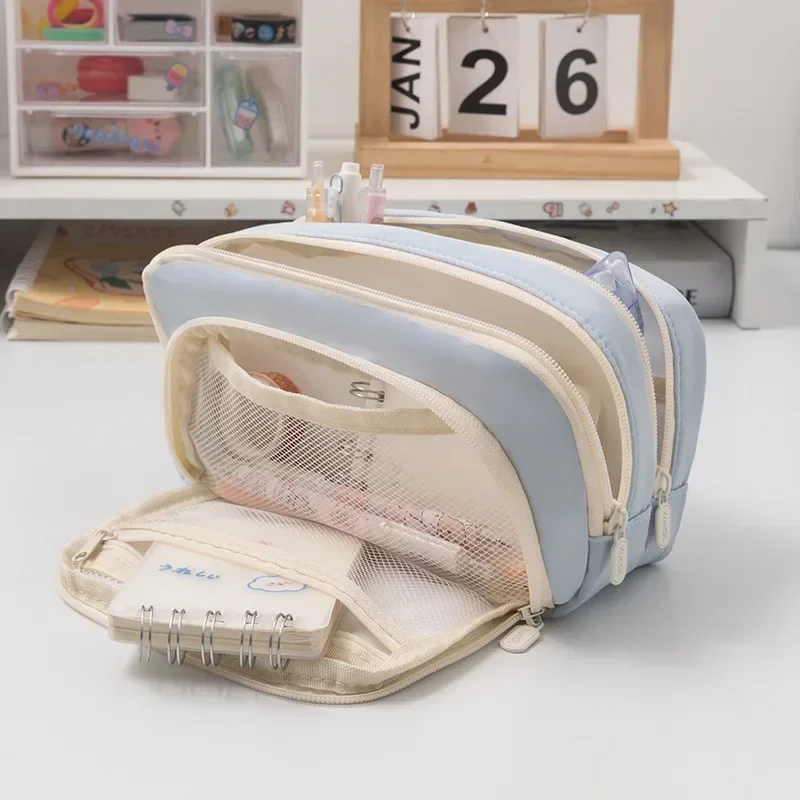 3 Layers Large Capacity Pencil Bag Aesthetic Pen Case Big Stationery Bag Zipper Pencil Pouch Children Pen Bag School Supplies