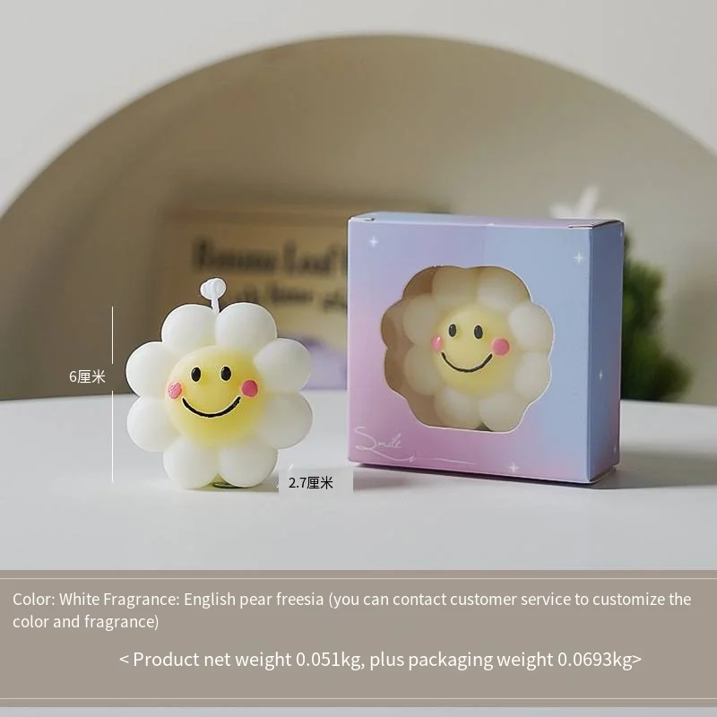 Smiley face Sunflower Scented candle Handmade fragrance with hand gift Simulating cute flower modeling wax