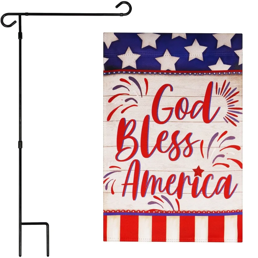 

Combo Pack Garden Flag Stand Black 36x 16 in Garden Flag 12x18 in Patriotic Dration God Bless America USA Flag Accent DoubleSid