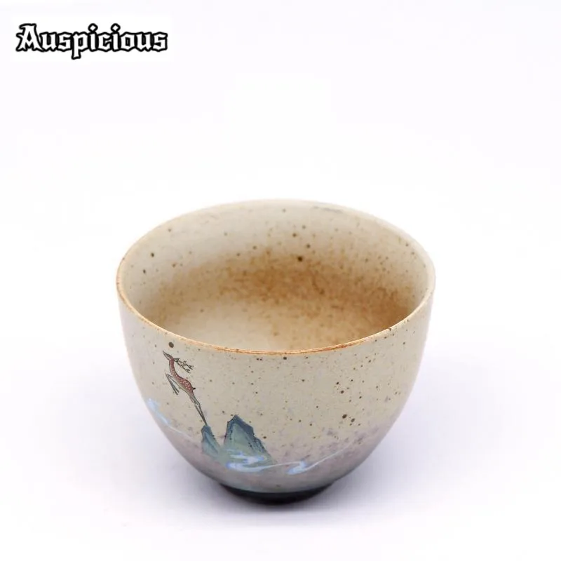 100ml Retro Klinl Change Galze Ceramic Teacup Coarse Pottery Master Cup Zen Printing Deer Tea Bowl Jianzhan Kung Fu Teaware Gift