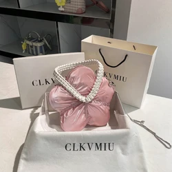 Fashion Flower Design Soft Down Space Cotton Bag Women's Handbag Hand-Woven Pleated Chain Bag Shoulder Messenger Bag Lady Purse