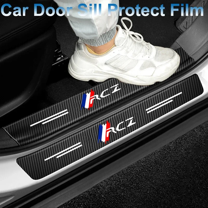 Carbon Fiber Car Sill Trim Waterproof Decals for Peugeot RCZ Logo Door Threshold Anti Scratch Stickers Protective Film Strip