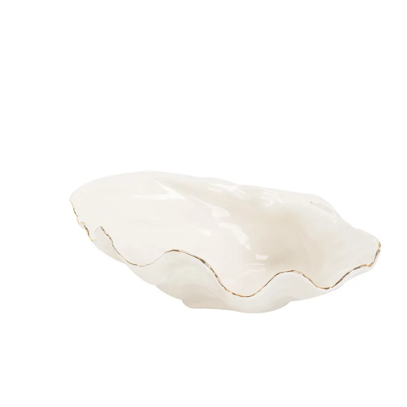 Gold-edged Ceramic Plate Seashell Fruit Bowl Mussel Shell Candy Box Desktop Storage Container Jewelry Tray Home Decoration