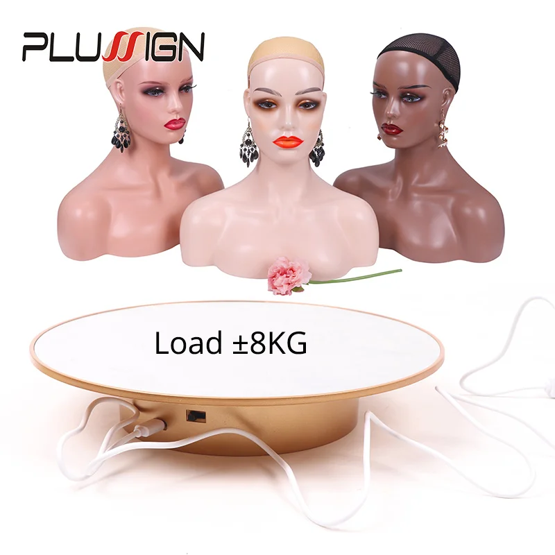 Plussign Electric Rotating Turntable For Photography Products 25Cm Big Size Rotating Display Turntable For Wig Head Display